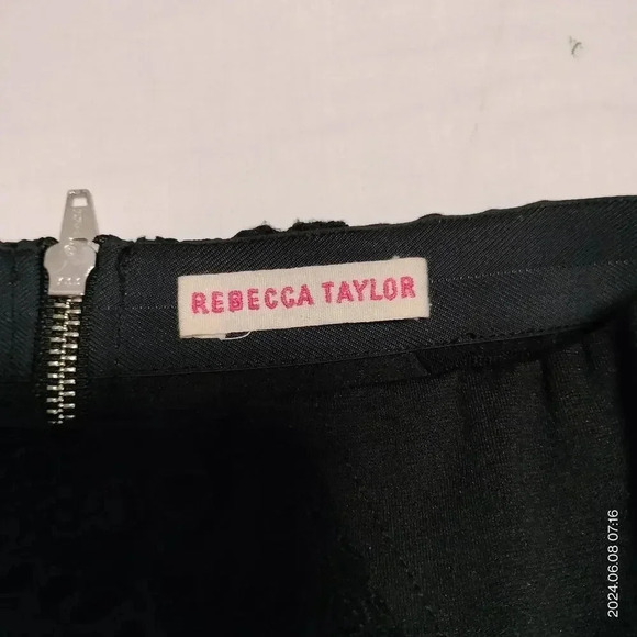 Rebecca Taylor Size Sm/Med Black Eyelet Center Back zipper silk lined skirt - Picture 4 of 10